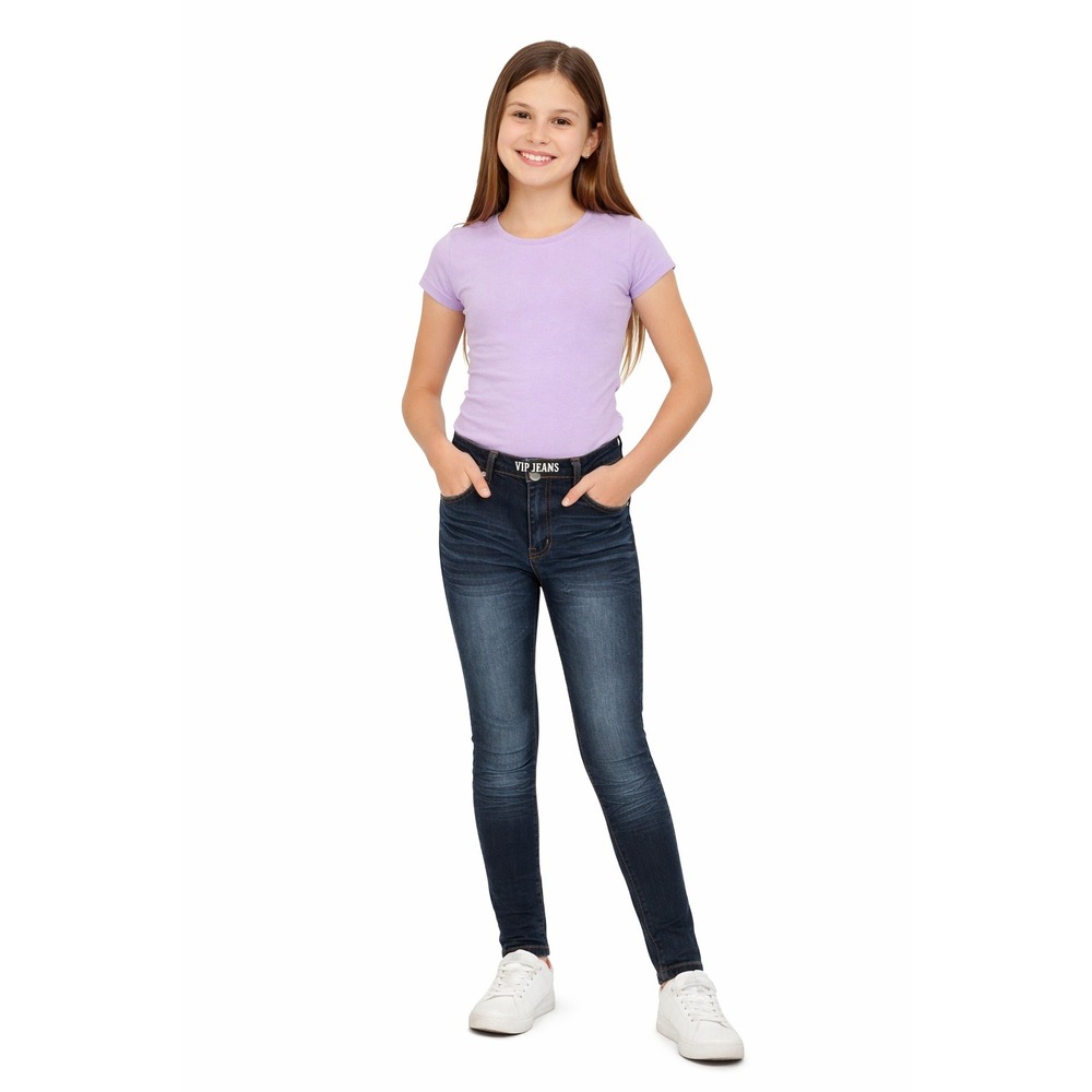VIP Jeans Girls Size 9/10 Dark Wash Skinny Denim High Rise Whiskered 1-70582AN-5